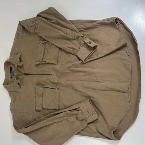 Vintage Polo Ralph Lauren Shirt XL Beige Twill Long Sleeve 1/2 Zip Military - Picture 3 of 16